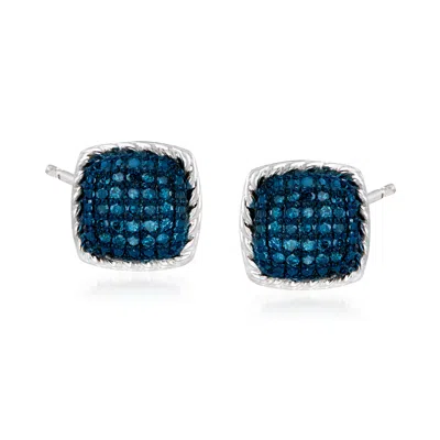Ross-simons Blue Diamond Square Stud Earrings In Sterling Silver In White
