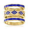 Ross-simons Blue Enamel And 18kt Gold Over Sterling Jewelry Set: 3 Stackable Geometric Rings In Yellow