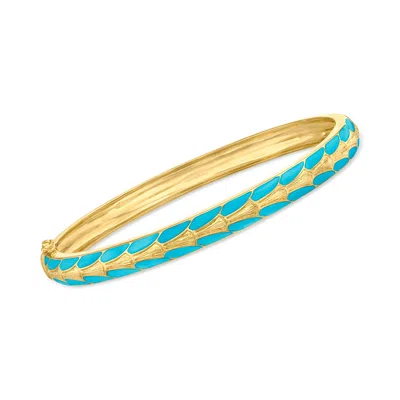 Ross-simons Blue Enamel Art Deco-style Bangle Bracelet In 18kt Gold Over Sterling In Multi