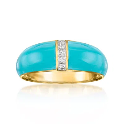 Ross-simons Blue Enamel Dome Ring With Diamonds In 18kt Gold Over Sterling In White