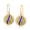 Ross-simons Blue Enamel Filigree Ball Drop Earrings In 18kt Gold Over Sterling
