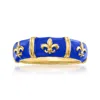 Ross-simons Blue Enamel Fleur-de-lis Ring In 18kt Gold Over Sterling In Yellow