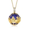 Ross-simons Blue Enamel Nativity Pendant Necklace With White Topaz Accents In 18kt Gold Over Sterling In Blue