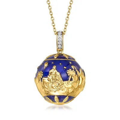Ross-simons Blue Enamel Nativity Pendant Necklace With White Topaz Accents In 18kt Gold Over Sterling