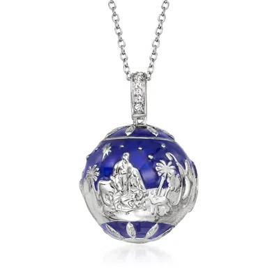Ross-simons Blue Enamel Nativity Pendant Necklace With White Topaz In Sterling Silver
