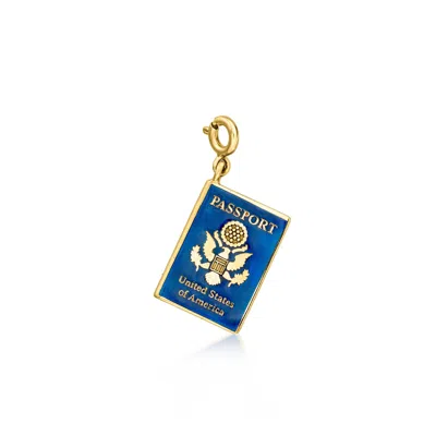 Ross-simons Blue Enamel Passport Charm In 18kt Gold Over Sterling