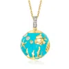 Ross-simons Blue Enamel Sea Life Pendant Necklace With White Topaz In 18kt Gold Over Sterling In Blue
