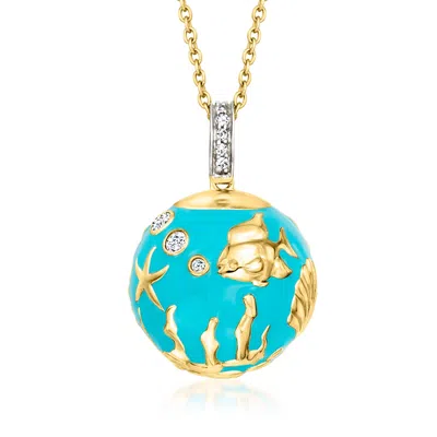 Ross-simons Blue Enamel Sea Life Pendant Necklace With White Topaz In 18kt Gold Over Sterling