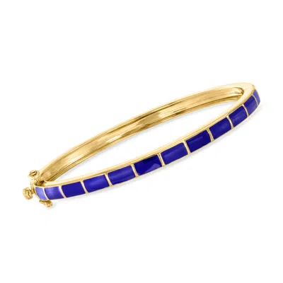 Ross-simons Blue Enamel Striped Bangle Bracelet In 18kt Gold Over Sterling In Multi