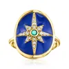 Ross-simons Blue Enamel, Turquoise And White Zircon North Star Ring In 18kt Gold Over Sterling