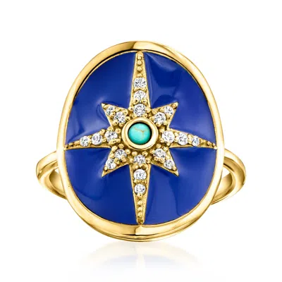 Ross-simons Blue Enamel, Turquoise And White Zircon North Star Ring In 18kt Gold Over Sterling