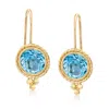 Ross-simons Blue Topaz Drop Earrings In 14kt Yellow Gold In Blue
