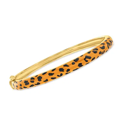 Ross-simons Brown And Black Enamel Leopard-print Bangle Bracelet In 18kt Gold Over Sterling