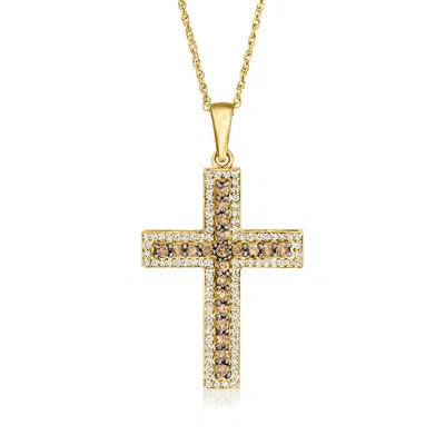 Ross-simons Brown And White Diamond Cross Pendant Necklace In 18kt Gold Over Sterling