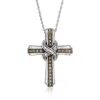 Ross-simons Brown And White Diamond Cross Pendant Necklace In Sterling Silver In Metallic