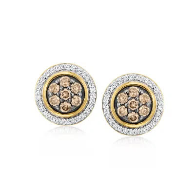 Ross-simons Brown And White Diamond Earrings In 18kt Gold Over Sterling