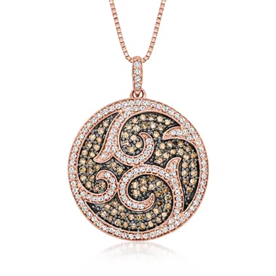 Ross-simons Brown And White Diamond Medallion Pendant Necklace In 18kt Rose Gold Over Sterling In Silver