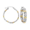 Ross-simons Byzantine Station Hoop Earrings In Sterling Silver With 14kt Yellow Gold In White