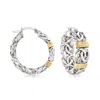 Ross-simons Byzantine Station Hoop Earrings In Sterling Silver With 14kt Yellow Gold In White