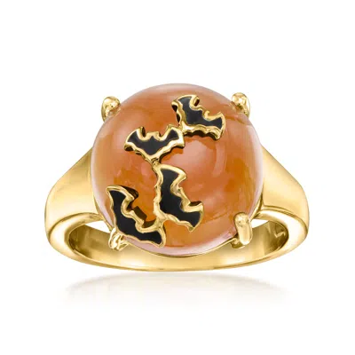 Ross-simons Carnelian And Black Enamel Bat Ring In 18kt Gold Over Sterling