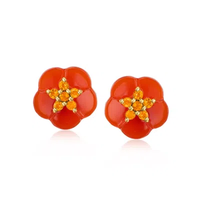 Ross-simons Carnelian And . Citrine Flower Earrings In 18kt Gold Over Sterling In Orange