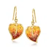 Ross-simons Carnelian And Orange And White Shell Mosaic Leaf Drop Earrings In 18kt Gold Over Sterling In Multi