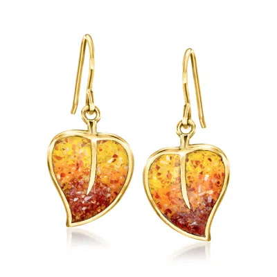 Ross-simons Carnelian And Orange And White Shell Mosaic Leaf Drop Earrings In 18kt Gold Over Sterling In Multi