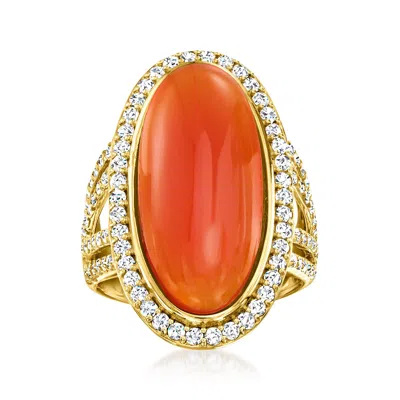 Ross-simons Carnelian And White Topaz Ring In 18kt Gold Over Sterling.