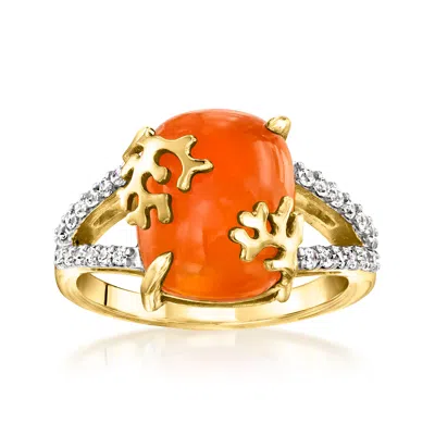 Ross-simons Carnelian And White Zircon Reef Ring In 18kt Gold Over Sterling