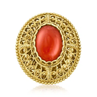 Ross-simons Carnelian Filigree Ring In 18kt Gold Over Sterling In Red