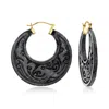 Ross-simons Carved Black Jade Phoenix Hoop Earrings In 14kt Yellow Gold In Black