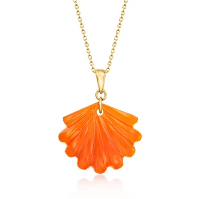 Ross-simons Carved Carnelian Seashell Pendant Necklace In 18kt Gold Over Sterling In Multi