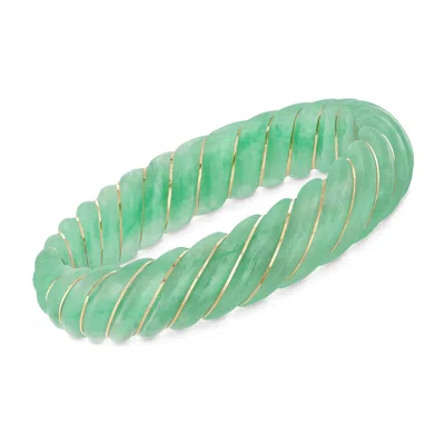 Ross-simons Carved Green Jade Bangle Bracelet With 14kt Yellow Gold In Multi