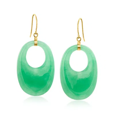 Ross-simons Carved Jade Drop Earrings With 14kt Yellow Gold In Green