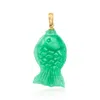 Ross-simons Carved Jade Fish Pendant In 14kt Yellow Gold In Green