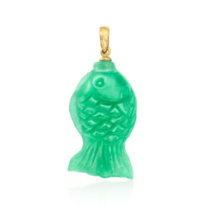 Ross-simons Carved Jade Fish Pendant In 14kt Yellow Gold In Green
