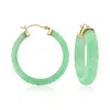 Ross-simons Carved Jade Hoop Earrings With 14kt Yellow Gold In Green