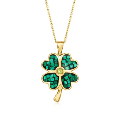 Ross-simons Carved Malachite Inlay 4-leaf Clover Pendant Necklace With . Peridot In 18kt Gold Over Sterling In Multi