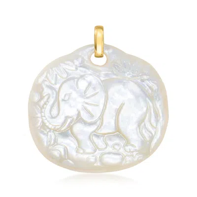 Ross-simons Carved Mother-of-pearl Elephant Pendant With 14kt Yellow Gold In White