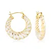 Ross-simons Carved Mother-of-pearl Hoop Earrings With 14kt Yellow Gold In Silver