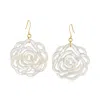 Ross-simons Carved Mother-of-pearl Rose Drop Earrings With 14kt Yellow Gold In White