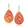 Ross-simons Carved Red Jade Teardrop Earrings In 18kt Gold Over Sterling In Red