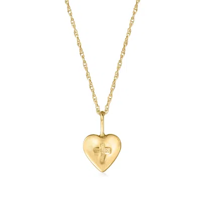Ross-simons Child's 14kt Yellow Gold Heart And Cross Pendant Necklace