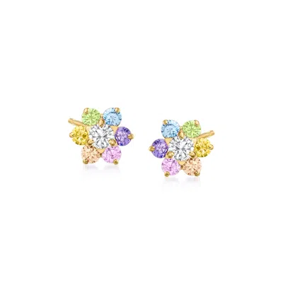 Ross-simons Child's . Multicolored Cz Flower Earrings In 14kt Yellow Gold
