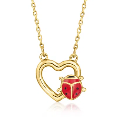 Ross-simons Child's Red And Black Enamel Ladybug Heart Necklace In 14kt Yellow Gold