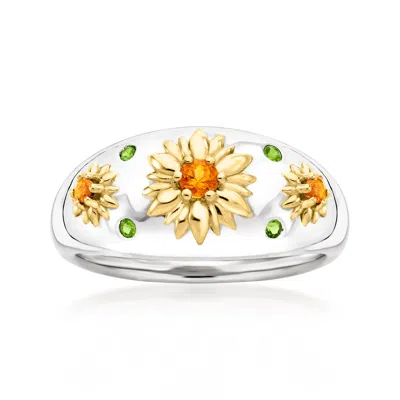 Ross-simons Chrome Diopside And . Citrine Flower Ring In Sterling Silver With 18kt Gold Over Sterling In Green