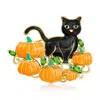 Ross-simons Chrome Diopside And Multicolored Enamel Pumpkin Patch Cat Pin/pendant In 18kt Gold Over Sterling In Multi