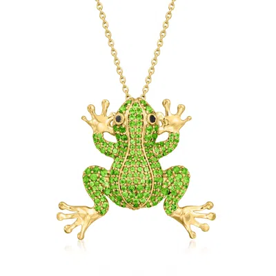 Ross-simons Chrome Diopside Frog Pin/pendant Necklace With Black Spinel In 18kt Gold Over Sterling In Multi