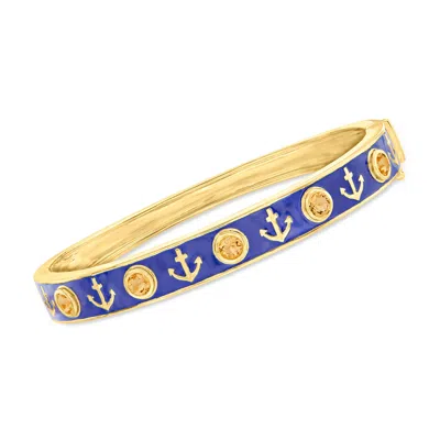 Ross-simons Citrine And Blue Enamel Anchor Bangle Bracelet In 18kt Gold Over Sterling In Multi
