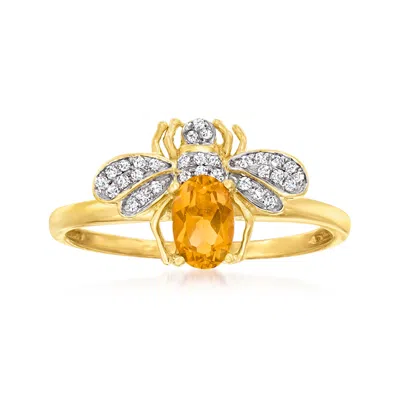 Ross-simons Citrine And . Diamond Bee Ring In 14kt Yellow Gold In White